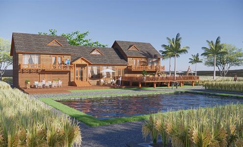 Modern Farm Holiday Wooden House Rice Field Restaurant Leisure Wooden House Picnic Internet Celebrity Farm Party Country Landscape Corridor Rice Base 3d model