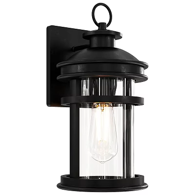 Black Metal Outdoor Wall Light With Clear Glass Shade And Bulb 3d model