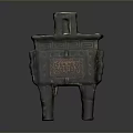 Carved Bronze Sculpture With Square Shape Decorative Patterns Legs And Handles In Green Gold Color