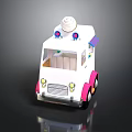 Ice Cream Truck With White And Pink Exterior Cone On Top And Headlights