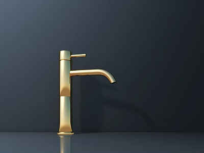 Golden Modern Faucet Featuring Sleek Design And Glossy Finish Against Dark Background 3d model