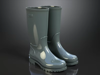 Gray Shiny Rain Boots With Smooth Surface And Textured Rubber Soles 3d model