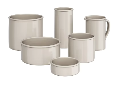Collection of Ceramic Vessels with Various Shapes in Neutral Tones for Home Decor 3d model