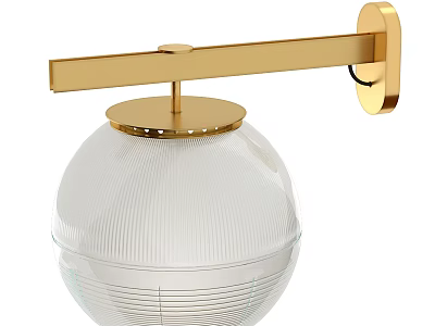 Modern Wall Light With Golden Arm And Transparent Striped Spherical Lampshade 3d model
