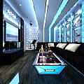 Modern KTV Interior With Blue Lighting Sofa Seating And Coffee Tables 3d model