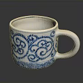 Decorative White Mug With Blue Intricate Scroll Patterns And Handle