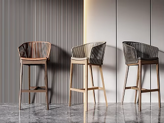 Modern Bar Chair Solid Wood Bar Chair Combination 3d model