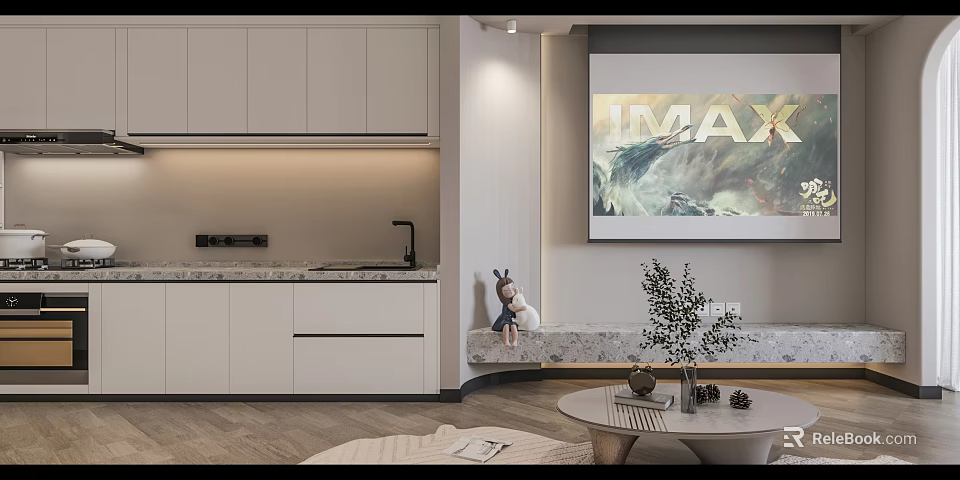 Modern Apartment Interior With Kitchen And Cozy IMAX Living Area 3d model 