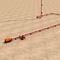 Industrial Equipment With Red Pump Yellow Connecting Components And Orange Trailer On Sandy Ground