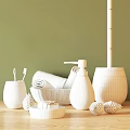 Stylish Wooden Texture Bathroom Accessories With Toothbrush Holder Soap Dispenser Rolled Towels And Pine Cones