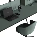 Modern Office Desk Setup With Dividers Laptops Table Lamps And Ergonomic Chairs