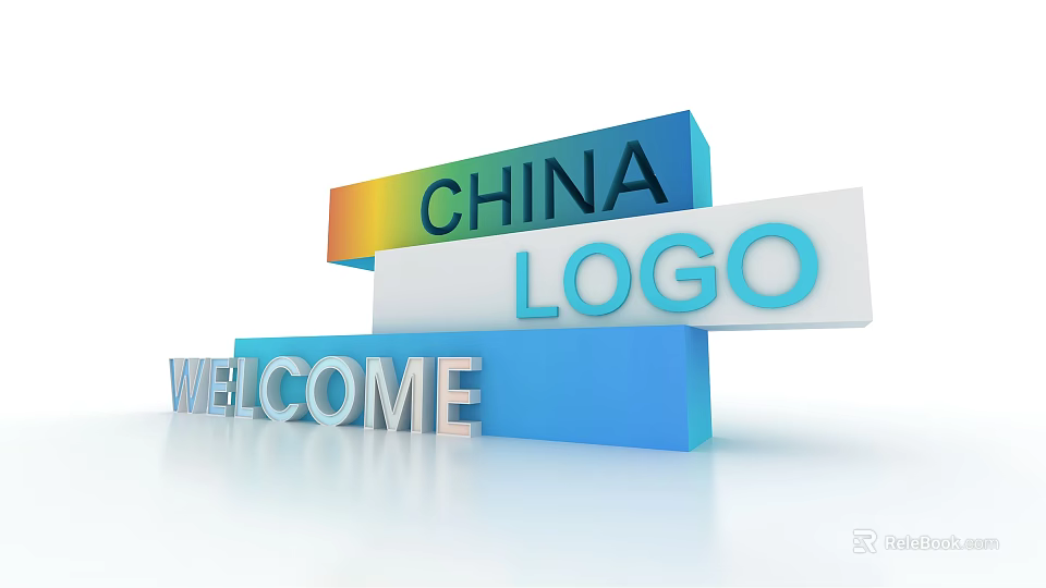3D China Logo Design With Welcome Text In Colorful Modern Style 3d model 