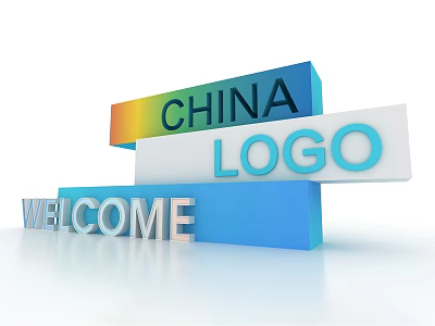 3D China Logo Design With Welcome Text In Colorful Modern Style 3d model
