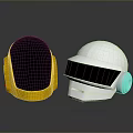 Futuristic Weapon Helmets With Golden And Silver Metallic Finish And Black Visors