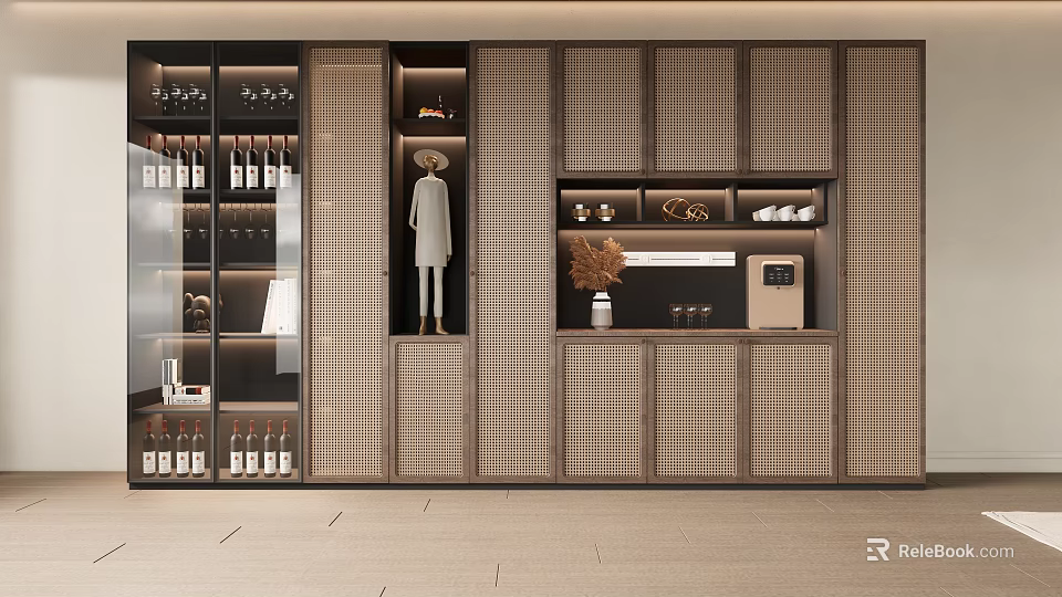 Modern Luxury Wine Cabinet Design With Glass Door Storage And Wine Bottle Display Shelves 3d model 