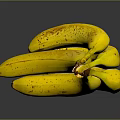 Ripe Yellow Bananas With Brown Spots On Dark Background With Reflection 3d model