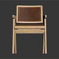 Stylish Leisure Chair With Wooden Frame Woven Backrest And Brown Cushioned Seat Modern Minimalist Design