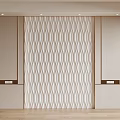 Stylish Bedroom Accent Wall With White Diamond Wave Pattern Beige Panels And Wooden Flooring