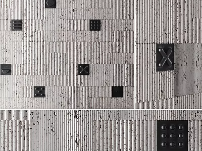 Rough Textured Wall Design With Vertical Stripes And Black Square Decor Elements 3d model