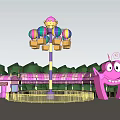 Colorful Pink Amusement Rides With Flying Chair Ride And Cartoon Bug Structure