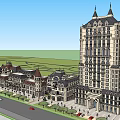 Classic European Commercial Street With Row Buildings And Waterfront View