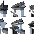 Traditional Chinese Ancient Architecture Doors With Black Tiled Roofs And White Walls
