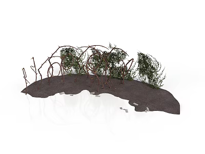 Curved Twig And Vine Structure With Green Plants On Dark Ground 3d model