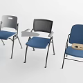 Folding Office Chairs with Mesh Backrests Blue and Gray Writing Tablets 3d model