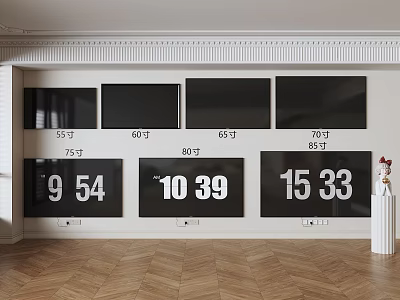 Various Sizes TVs Displayed In Modern Living Room 3d model