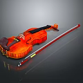 Shiny Orange Wooden Violin With Bow On Gray Background And Clear Reflection