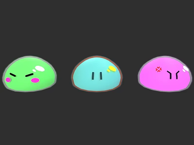 Colorful Round Cartoon Creatures With Different Expressions In Green Blue Pink 3d model