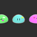 Colorful Round Cartoon Creatures With Different Expressions In Green Blue Pink
