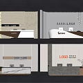 Modern Front Desk Background Wall Design With Marble Panel LED Strip Lights And Company Logo