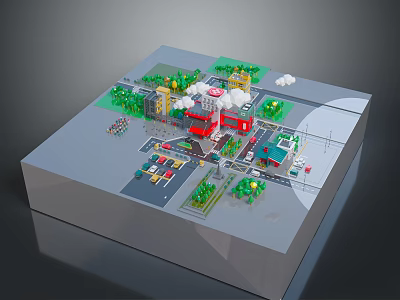 Detailed 3D Urban Model Scene With Buildings Roads Trees And Layout Design 3d model
