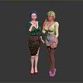 Two Female Characters Posing Together With Brown Blonde Hair Stylish Outfits And High Heels