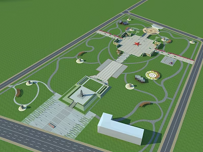 Park Landscape Design With Open Layout Green Spaces Walkways Central Plaza And Decorative Fountains 3d model