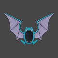 Cartoon Blue Bat Game Movie Character With Purple Spread Wings And Open Mouth