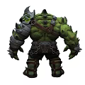 Green Muscular Fantasy Character And Fierce Spiked Metal Armor Creature With Chains