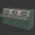 Industrial Control Console With Three Green Displays And Control Panel Buttons