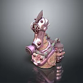 Steampunk Mechanical Weapon In Pink Metallic Colors Featuring Spikes Pipes Circular Components And Base Structure