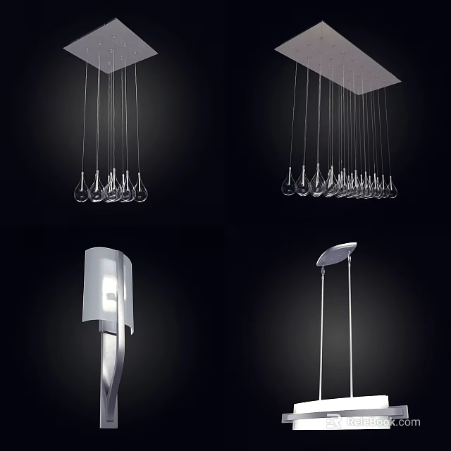 Modern Lighting Combinations Including Hanging Pendant Lights And Standing Floor Lamps 3d model 