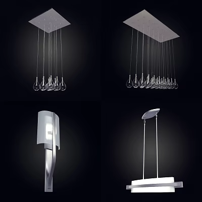 Modern Lighting Combinations Including Hanging Pendant Lights And Standing Floor Lamps 3d model