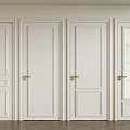Multiple White Hinged Doors With Golden Handles Paneled Design In Modern Interior Wooden Flooring