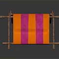 Modern Small Stall Design With Orange Pink Striped Awning And Wooden Frame