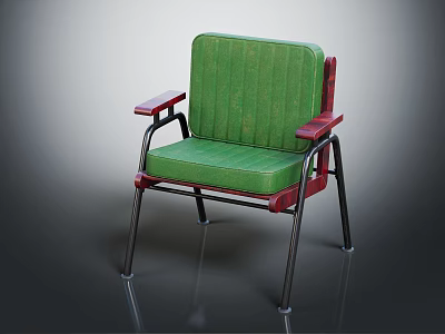 Green Single Seater Sofa with Red and Metal Frame Padded Seat Design 3d model