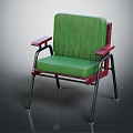 Green Single Seater Sofa with Red and Metal Frame Padded Seat Design