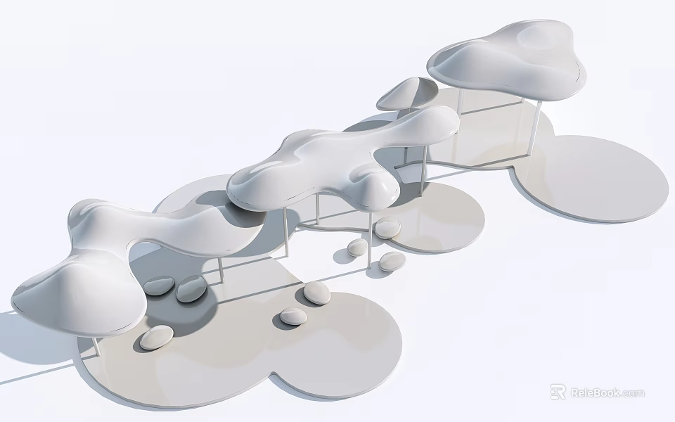 Modern Abstract Pergola Design With Cloud Shaped Canopy And Circular Base Platforms 3d model