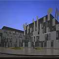 Modern Contemporary Glass Office Building Exterior With Plaza Entrance And Surrounding Trees