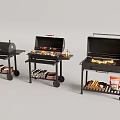 Black Outdoor Grills With Flaming Grates Rolling Wheels And Side Shelves