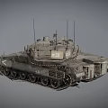 Detailed Military Tank With Long Cannon Tracks And Antennas On Gray Surface